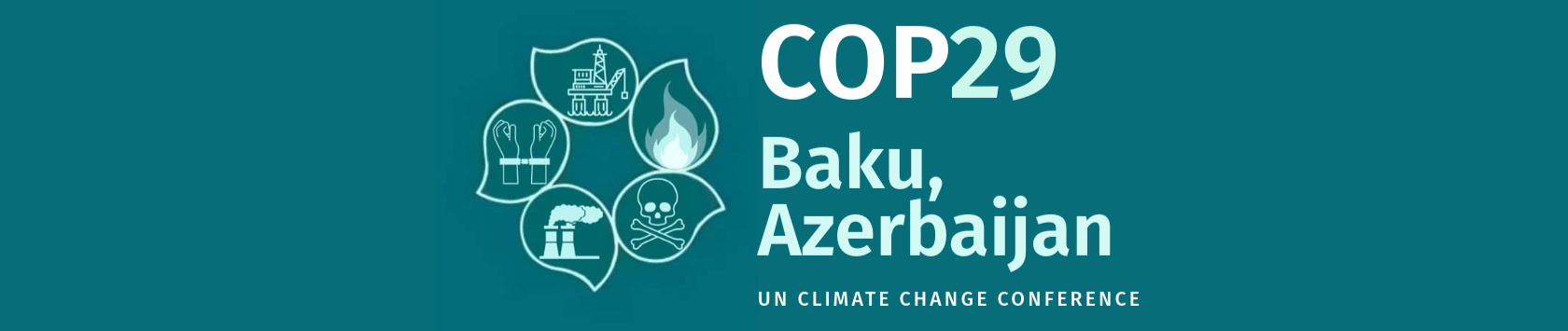 COP29 in Baku, Azerbaijan logo with oil and poison and human right offenses (original modified logo from ANCA)